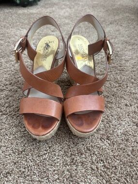 Michael Kors Cognac Leather Espadrille Wedges